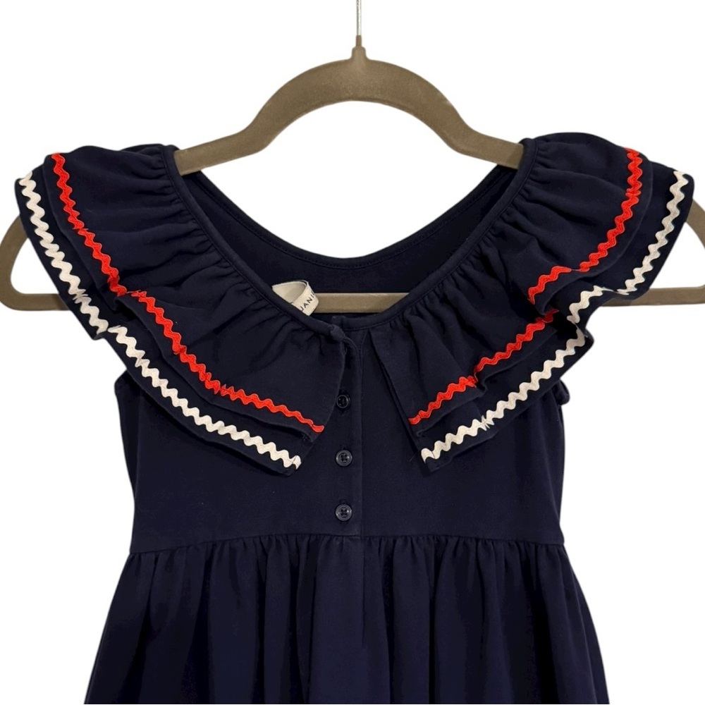 Janie and Jack Girls Navy Blue Dress Sz 6 Flutter Sleeve Ric Rac Trim - Picture 3 of 5